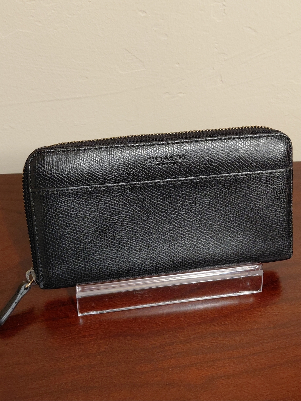 Coach Black Leather Accordian Zip Around Wallet